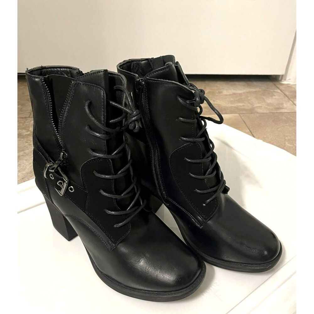 Pierre Dumas Ravenna-19 Black Side Zipper Buckle Lace Up Ankle Boots Women 10